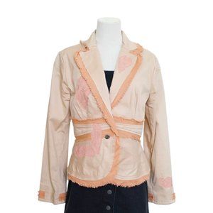 BISOU BISOU x MICHELLE BOHBOT Peach Embellished Ruffled Edge Blazer Jacket Sz 14